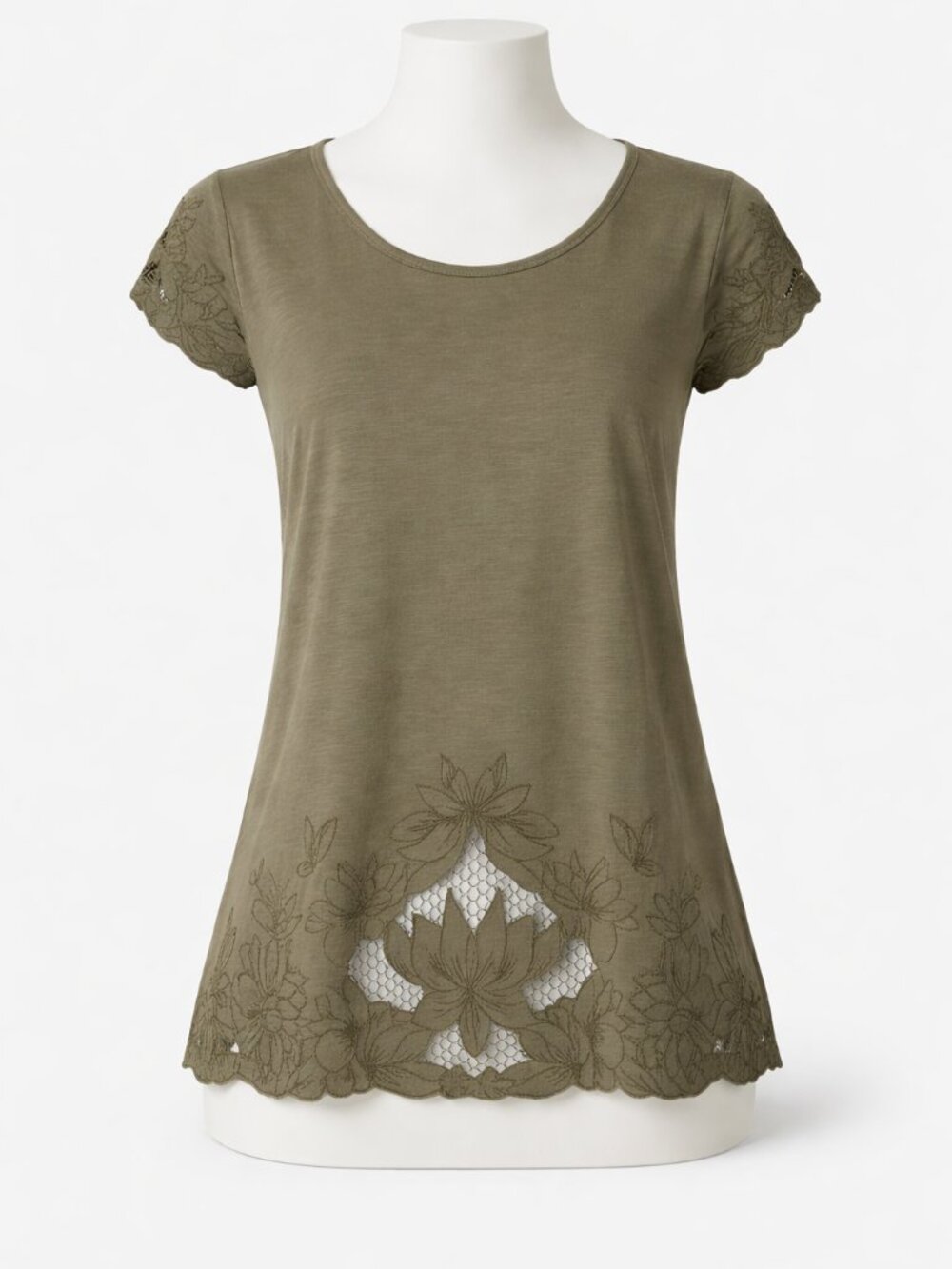 ADIVA Tunic Olive Green with Lace Embroidered Embellishments Size Medium…